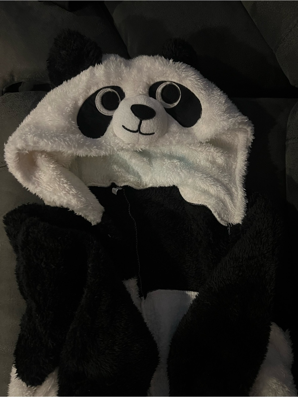 Plush Panda Hooded Onesie for Kids - Black & White